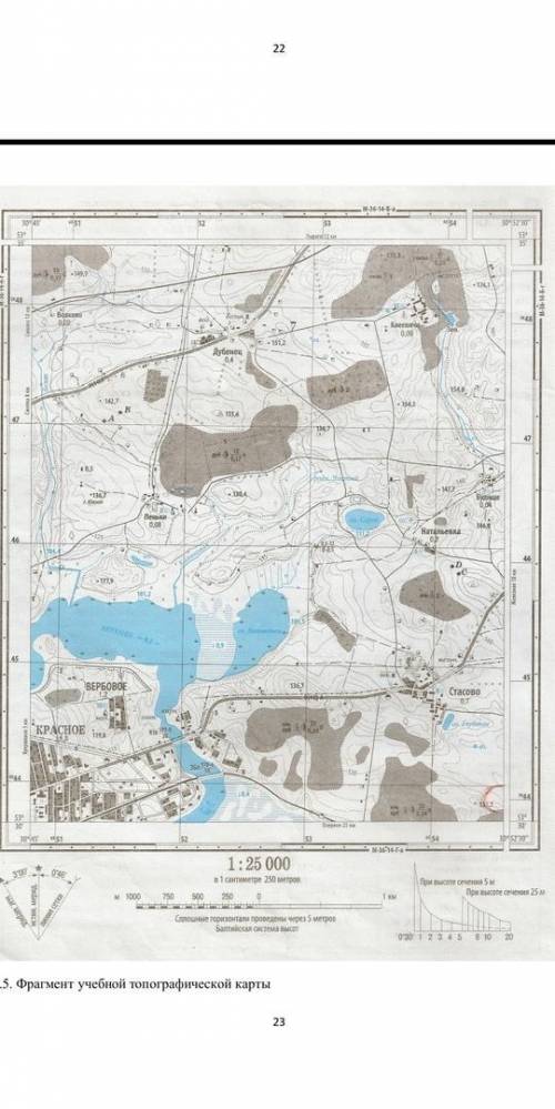 ожалуйста решить практическую по географии- Задание 1.На фрагменте учебной топографиеской карты опре