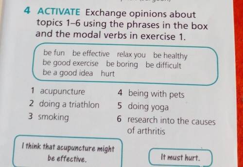 Ex:4 Exchange opinions about le topics 1-6 using the phrases in the box and the modal verbs in exerc