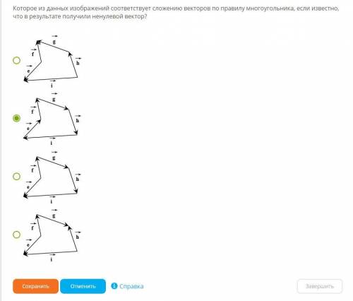 Которое из данных изображений соответствует сложению векторов по правилу многоугольника, если извест