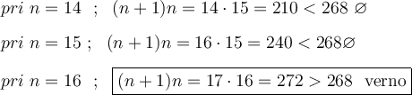 \large \boldsymbol {}pri \ n=14 \ \ ; \ \ (n+1)n=14\cdot 15=210