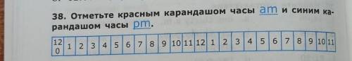 38. Отметьте красным карандашом часы am и синим ка рандашом часы pm.