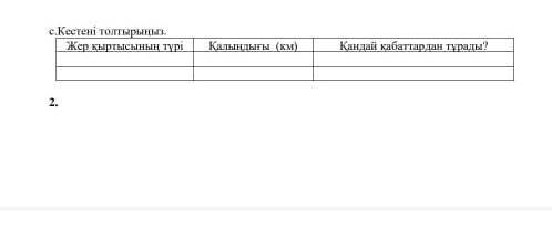 с. Кестені толтырыңыз. Жер қыртысының түрі Қалыңдығы (км) Қандай қабаттардан тұрады?