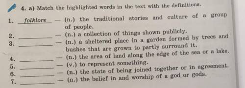 4. a) Match the highlighted words in the text with the definitions. folklore (n.) the traditional st