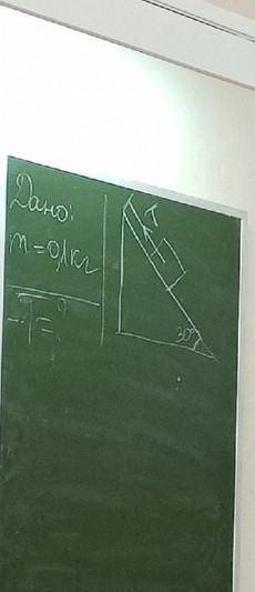 Тележка массой 0,1 кг. Удерживается на наклонной плоскости с нити(см рисунок). Найти чему равно сила