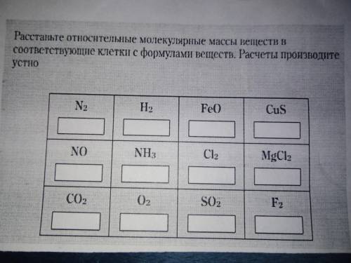 Расставьте относительные молекулярные массы веществ в соответствующие клетки с формулами веществ. 8