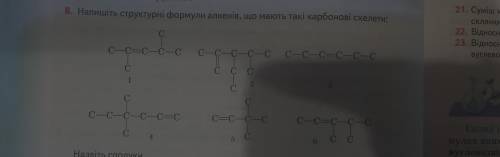 Напишіть структурні формули алкенів, що мають такі карбонові скелети: