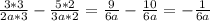 \frac{3*3}{2a*3}-\frac{5*2}{3a*2} = \frac{9}{6a}-\frac{10}{6a} = -\frac{1}{6a}