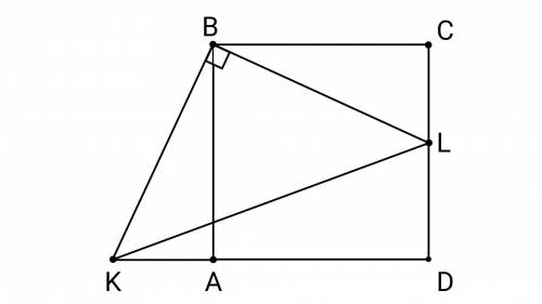 Дан квадрат ABCD. Точка L на стороне CD и точка K на продолжении стороны DA за точку A таковы, что ∠