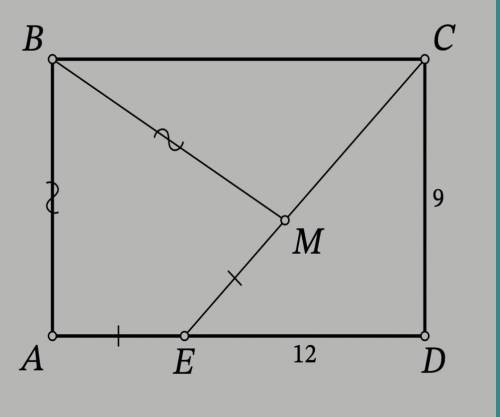 На стороне AD прямоугольника ABCD отмечена точка E. На отрезке EC нашлась такая точка M, что AB=BM,