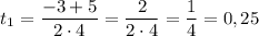 t_{1} = \dfrac{-3 + 5}{2 \cdot 4} = \dfrac{2}{2 \cdot 4} = \dfrac{1}{4} =0,25