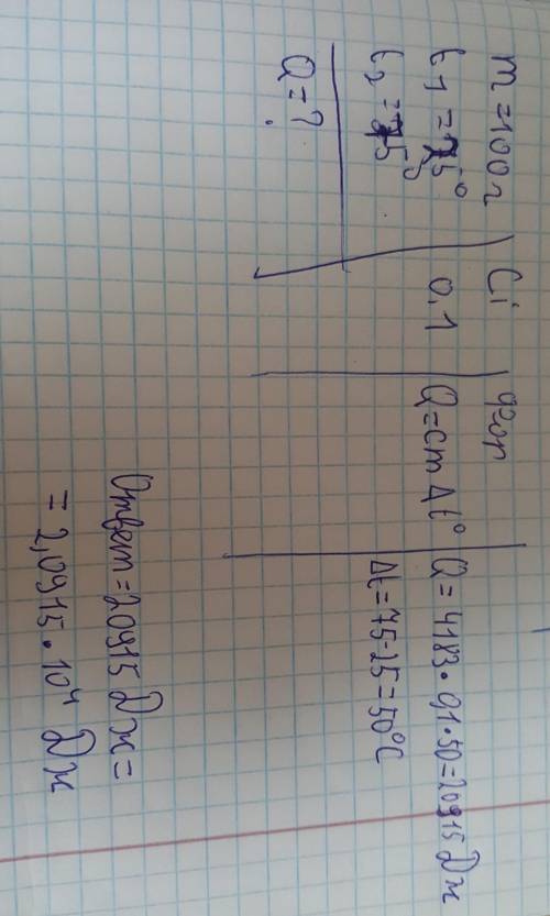 Массасы 100г ,температура 25°C темір қасықты температурасы 75°C ыстык суга салса қасық қанша жылу мө