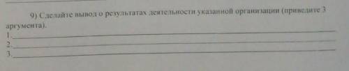 Сделайте вывод о результатах деятельности указанной организации оон