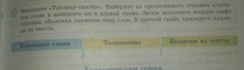 Заполните «Таблицу-синтез». Выберите из прочитанного отрывка ключе- вые слова и запишите их в первой