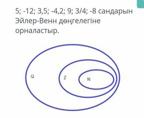 5 ; -12 ; 3,5 ; -4,2 ; 9 ; 3/4 ; -8 сандарын Эйлер - Венн дөңгелегіне орналастыр .