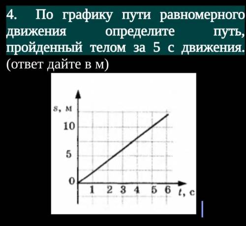 По графику пути равномерного движения определите путь, пройденный телом за 5 с движения. (ответ дайт