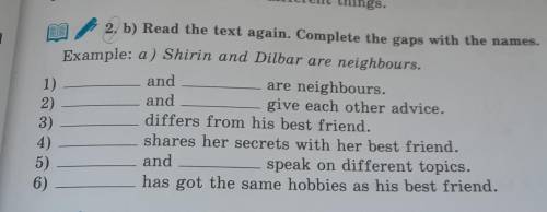 2. b) Read the text again. Complete the gaps with names. Example: a) Shirin snd Dilbar are neighbour