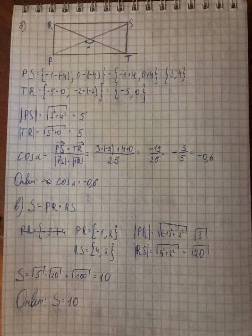 Вершины четырехугольника имеют координаты P (−4; −4), R (−5; −2), S (−1; 0), T (0; −2) 1) Дoкaжитe,