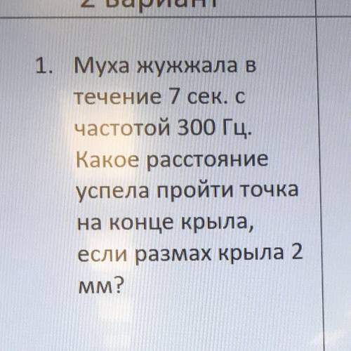 муха жужжала в течении 7 сек. с частотой 300 гц. какое расстояние успела пройти точка на конце крыла