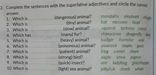 2. Complete the sentences with the superlative adjectives and circle the correct answer. mosquito el