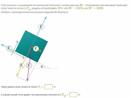 решить Тело скользит с ускорением по наклонной плоскости с углом наклона 35°. Скольжение тела вызыва