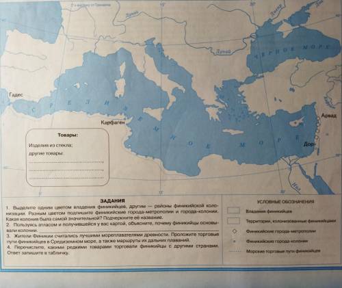 Выделите одним цветом владение в финикийских единицах другим район финикийских колоний разным цветом