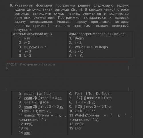 Указанный фрагмент программы решает следующую задачу: «Дана целочисленная матрица Z(n, n). В каждой