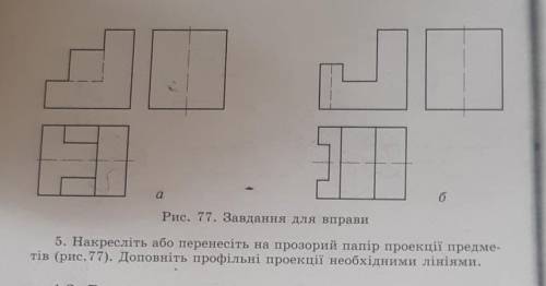 Накресліть або перенесіть на прозорий папір проекції предметів (рис.77). Доповніть профільні проекці