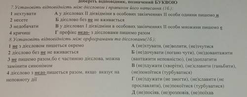 1.установіть відповідність між дієсловом і правилом його написання 2.установіть відповідність між ор