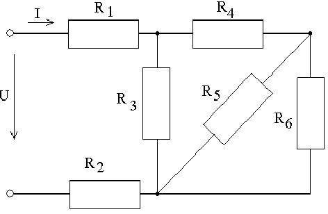 с задачей: R1 = 4 Ом, R2 = 2 Ом, R3 = 5 Ом, R4 = 1 Ом, R5 = 6 Ом, R6 = 3 ОмОпределить сопротивление