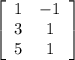 \left[\begin{array}{cc}1&-1\\3&1\\5&1\end{array}\right]