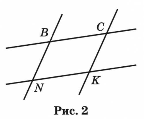 На рис. 2 BC || NK, BN || CK, ∠ BNK = 75°. Чому дорівнює ∠BCK?