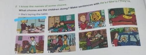 2 I know the names of some chores What chores are the children doing? Make sentences with He's / She