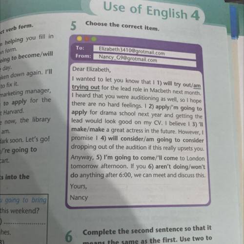 Choose the correct item. 5 To: From:[email protected][email protected] Dear Elizabeth, I wanted to l