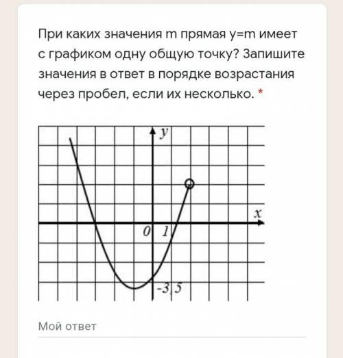 При каких значения m прямая y=m имеет с графиком одну общую точку? Запишите значения в ответ в поряд