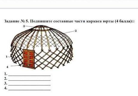 Задание 5. Поднините составные части каркаса юрты ( ): 1. 3.