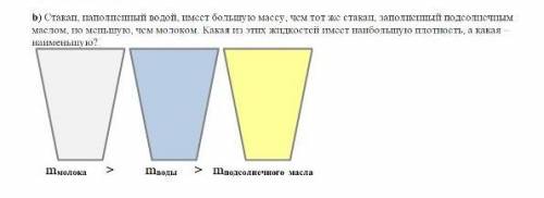 b) Стакан, наполест большую массу, чем тот же стакан заполный подсолненным маслом, по меньшую, чем м