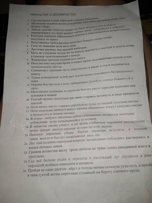 Тема: Деепричастный оборот и Причастный оборот С 10-24.Надо поставить запятые и выделить деепричастн