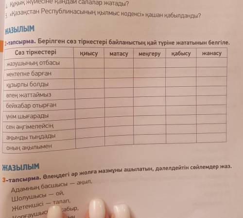 Берілген сөз тіркестері байланыстың қай түріне жататынын белгіле !