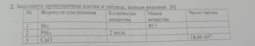 Число частиц 2. Заполните пропущенные клетки в таблице, записав решения. [6] No Формула соединения К