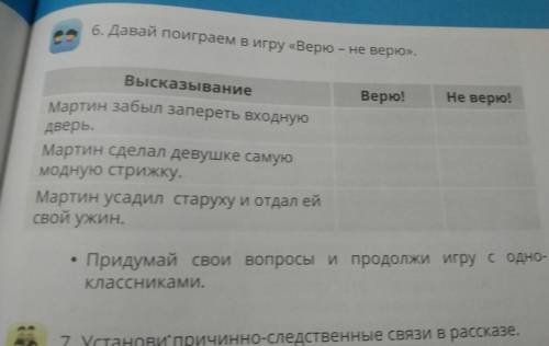 6. Давай поиграем в игру «Верю – не верю». Верю! Не верю! Высказывание 1Мартин забыл запереть входну