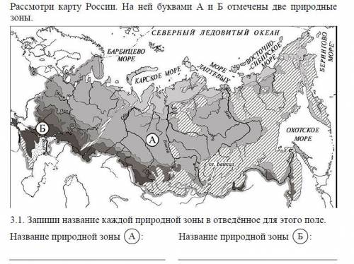 На карте природных зон России две зоны обозначены буквами А и Б Названия каждой природной зоны