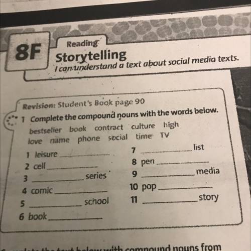 Revision: Student's Book page 90 1 Complete the compound nouns with the words below. bestseller book