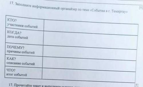 17. Заполните информационный органайзер по теме «События в Темиртау КТО? участники событий КОГДА? д