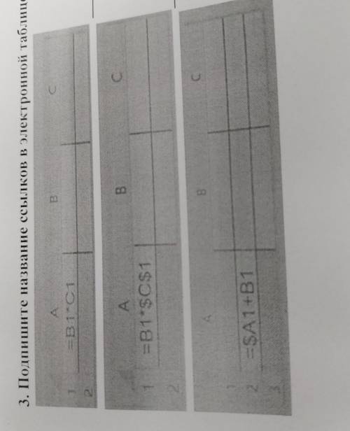 3. Подпишите название ссылков в электронной таблице. E В 1 С 1 да 2 В С А. -В1 *$C1