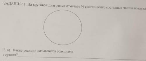 ЗАДАНИЯ: 1. На круговой диаграмме отметьте 2% соотношение составных частей воздуха 2. а) Какие реакц