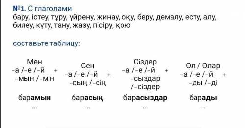 №1. С глаголами бару, істеу, тұру, үйрену, жинау, оқу, беру, демалу, есту, алу, билеу, күту, тану, ж