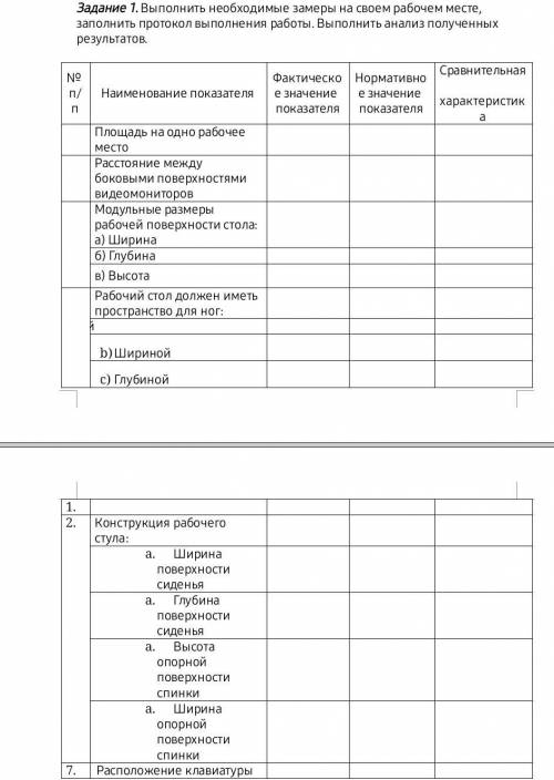 Выполнить необходимые замеры на своём рабочем месте, заполнить протокол выполнение работы. Выполнить