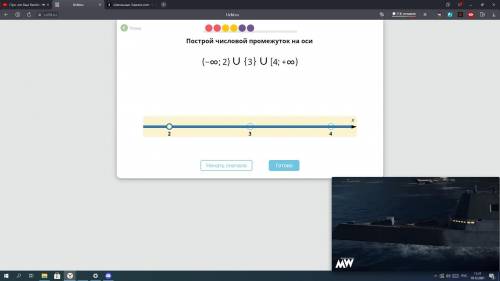 Построй числовой промежуток на оси(-бесконечность;2) U {3} U [4;+бесконечность)