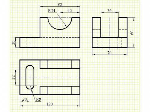Инженерная графика! Надо построить 3-й вид опираясь на 2 показанных нанести размеры! Очень , поставл