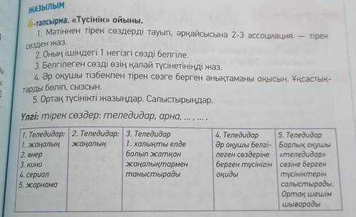 ЖАЗЫЛЫМ -тапсырма. «Түсінік» ойыны. 1. Мәтіннен тірек сөздерді тауып, әрқайсысына 2-3 ассоциация тір